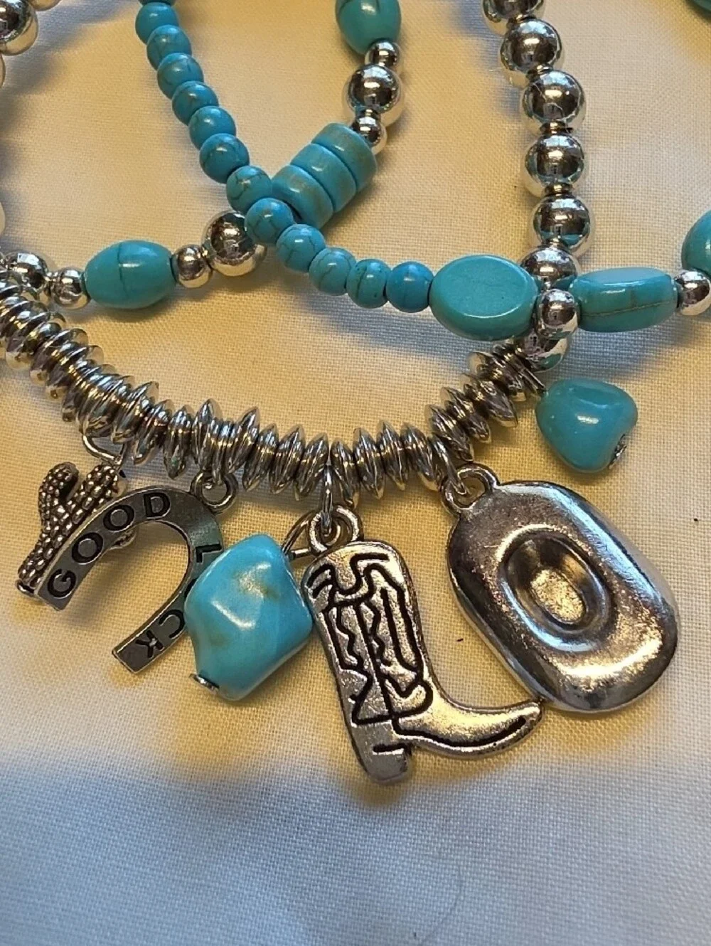Turquoise Beaded Charm Bracelet Set